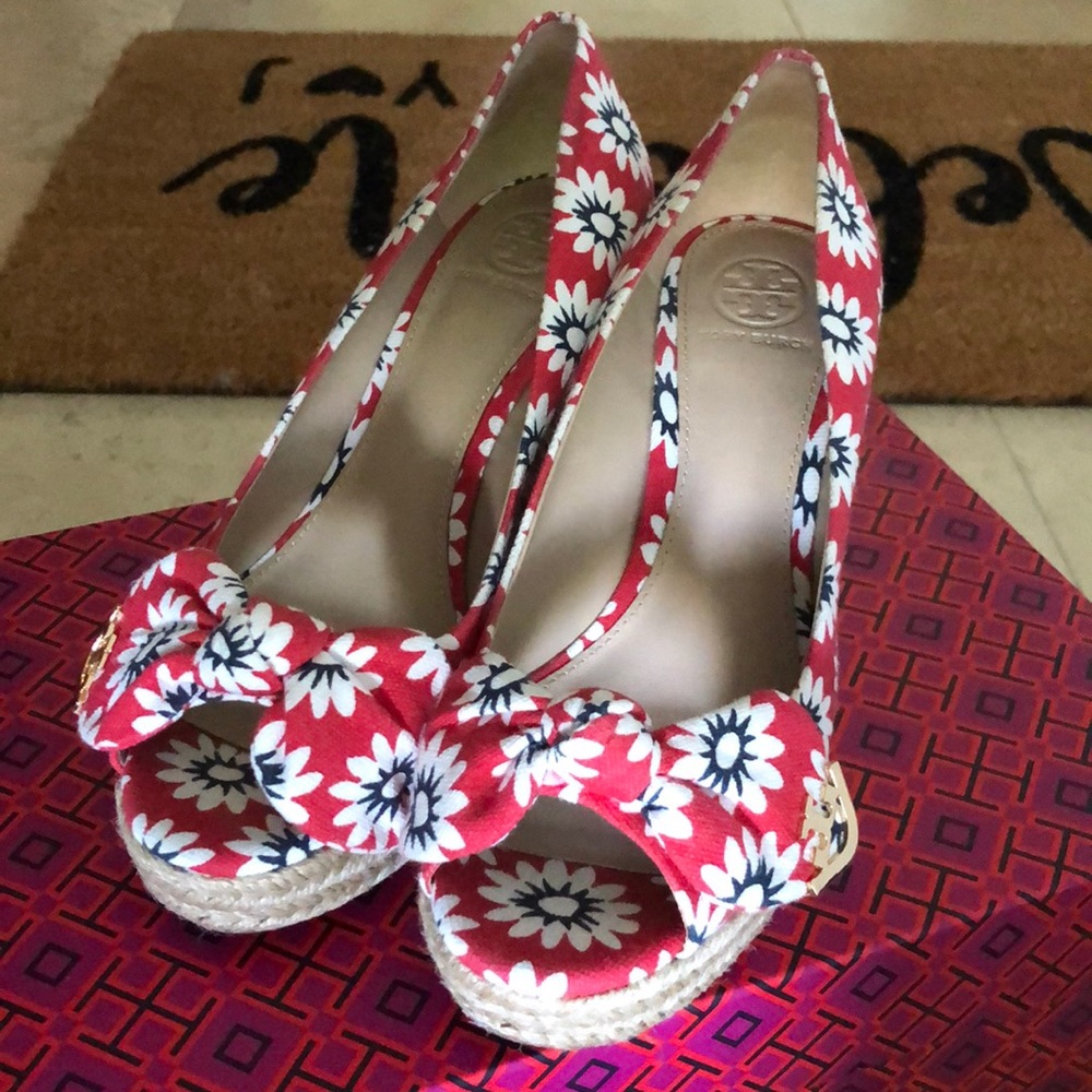 Tory Burch floral wedges